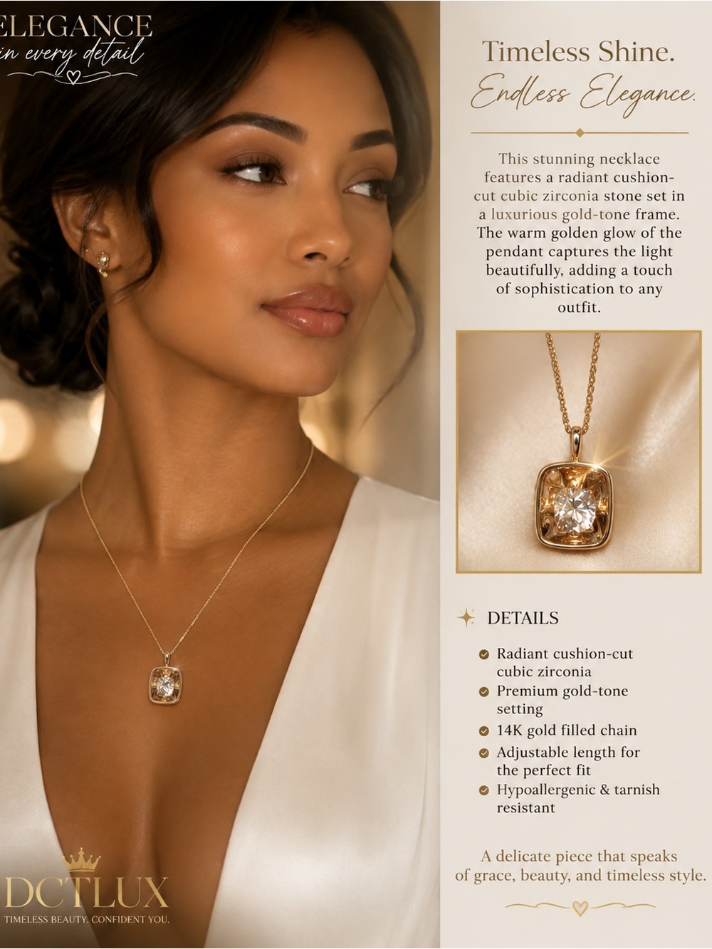 Gold-Tone Cushion-Cut CZ Pendant Necklace - Gold